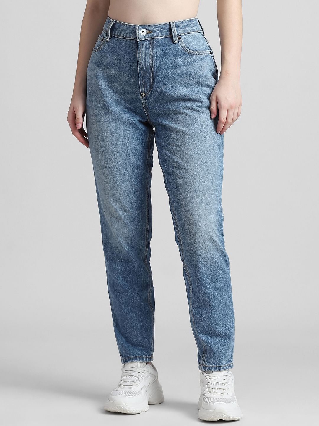 Blue High Rise Mom Fit Jeans