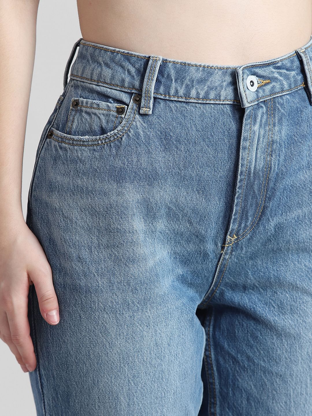 Blue High Rise Mom Fit Jeans