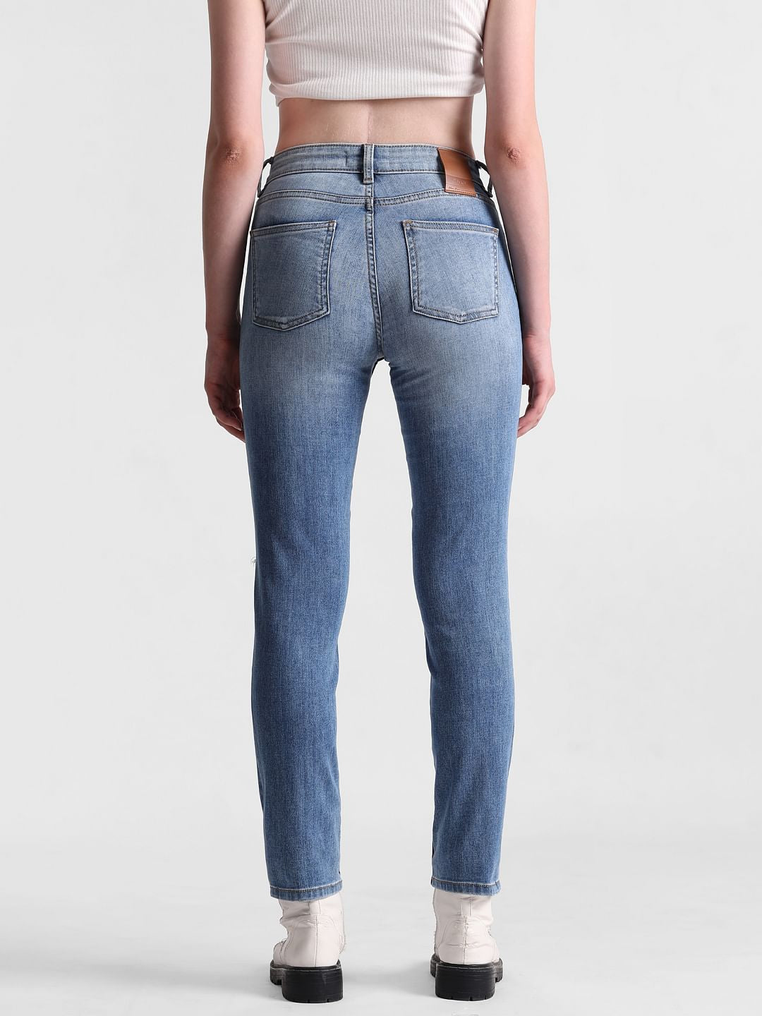 Light Blue High Rise Distressed Slim Fit Jeans