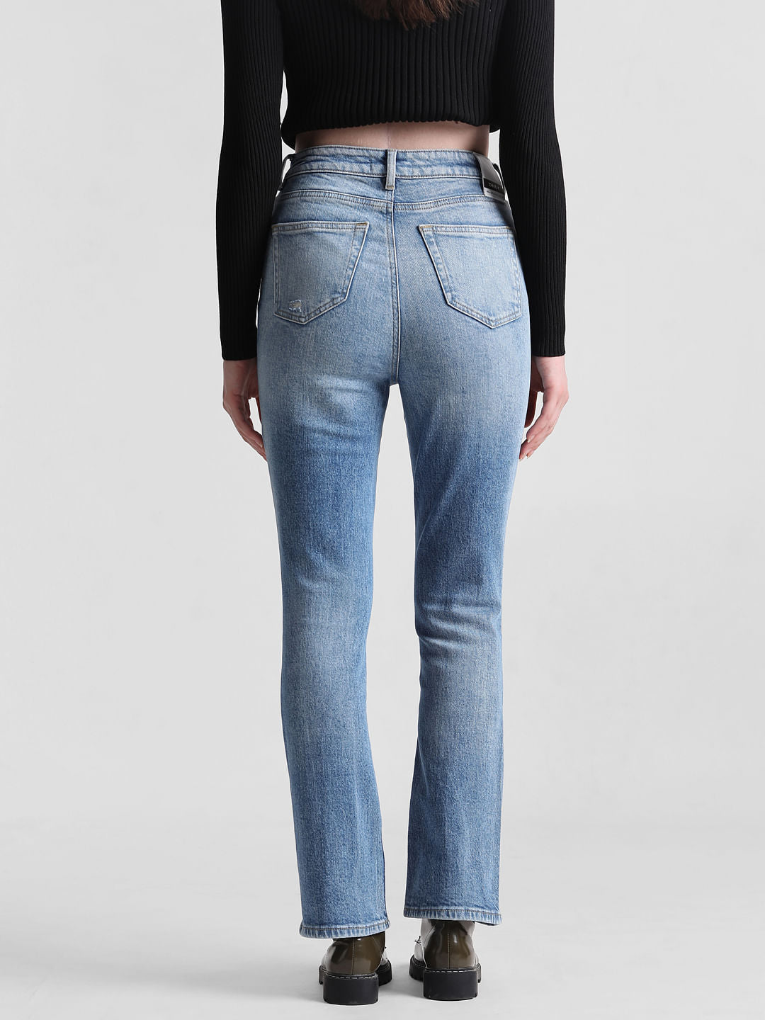 Blue High Rise Distressed Hella Flared Jeans