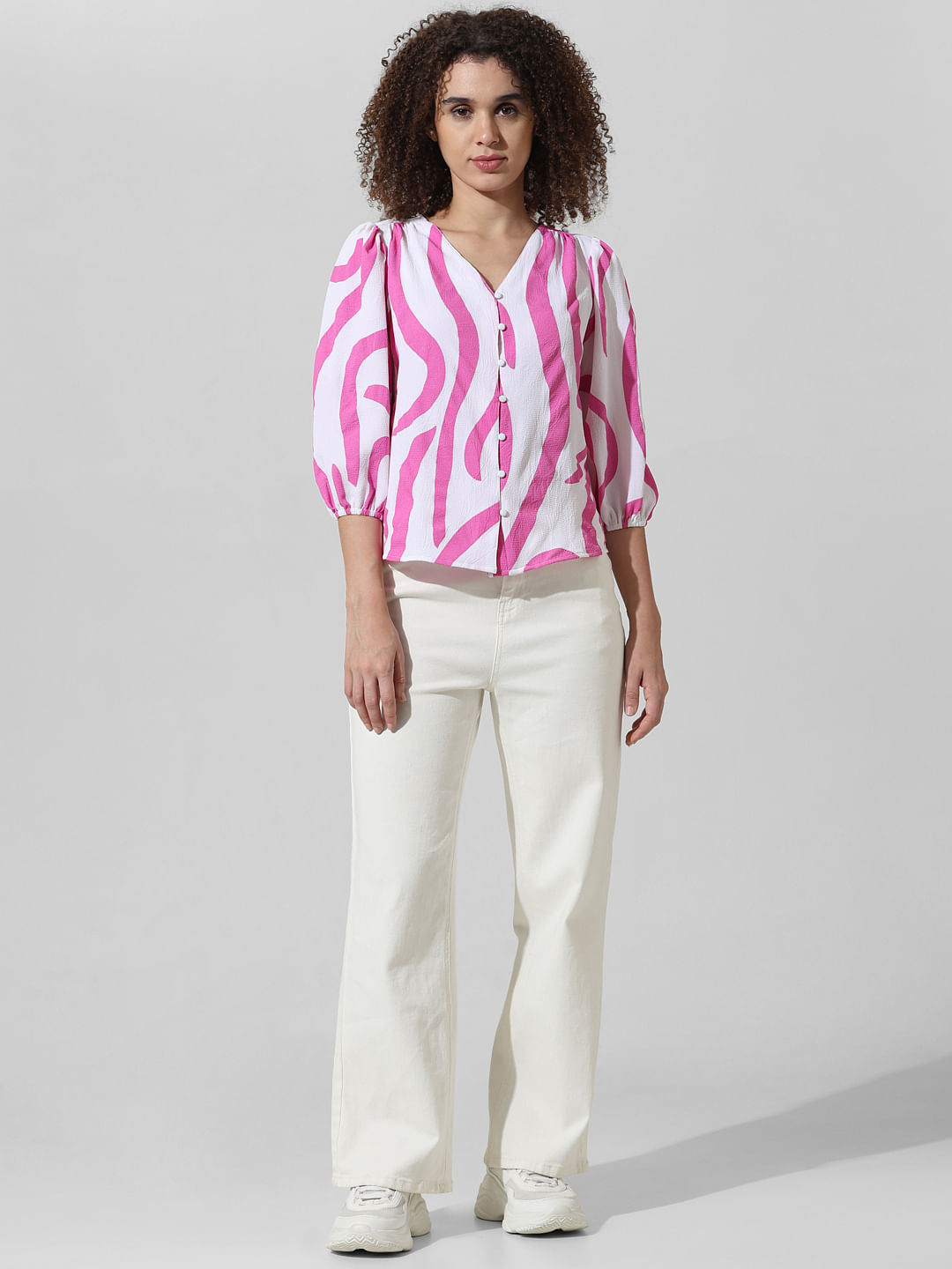 White Abstract Print Top