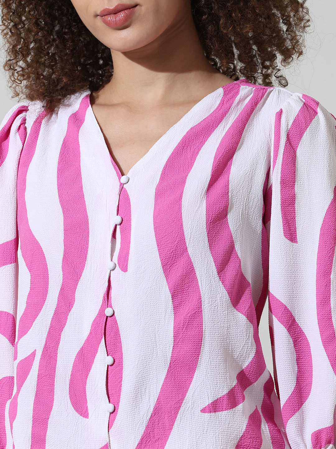 White Abstract Print Top