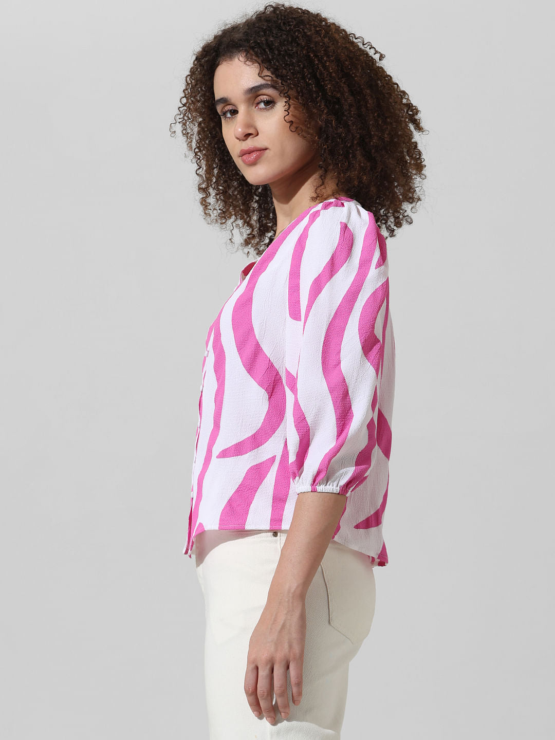 White Abstract Print Top