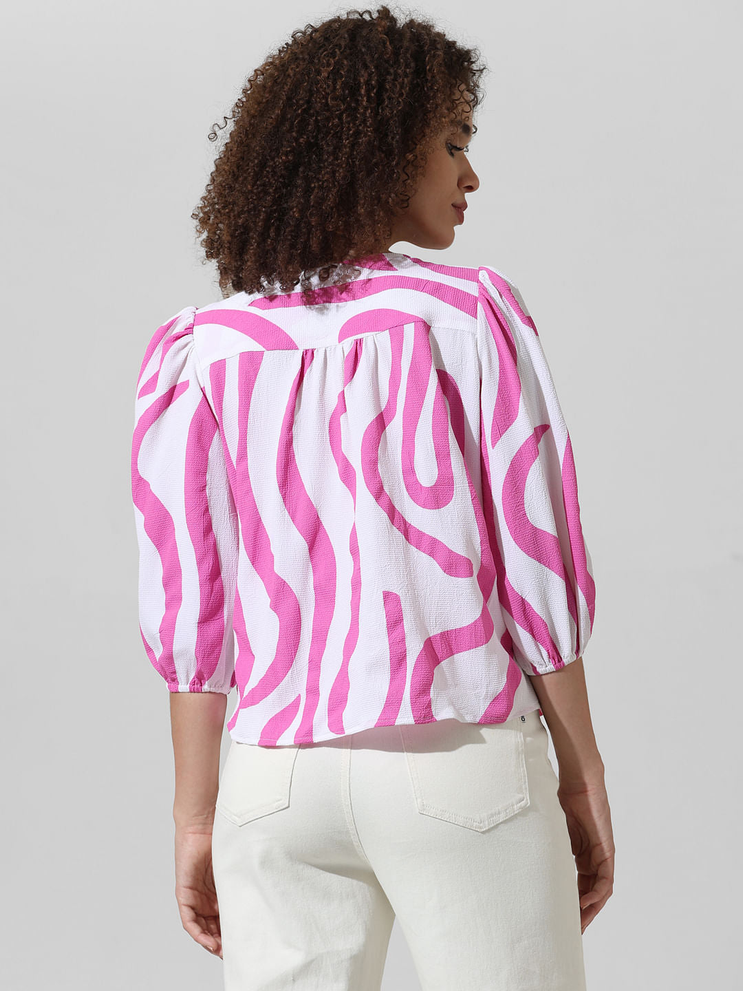 White Abstract Print Top