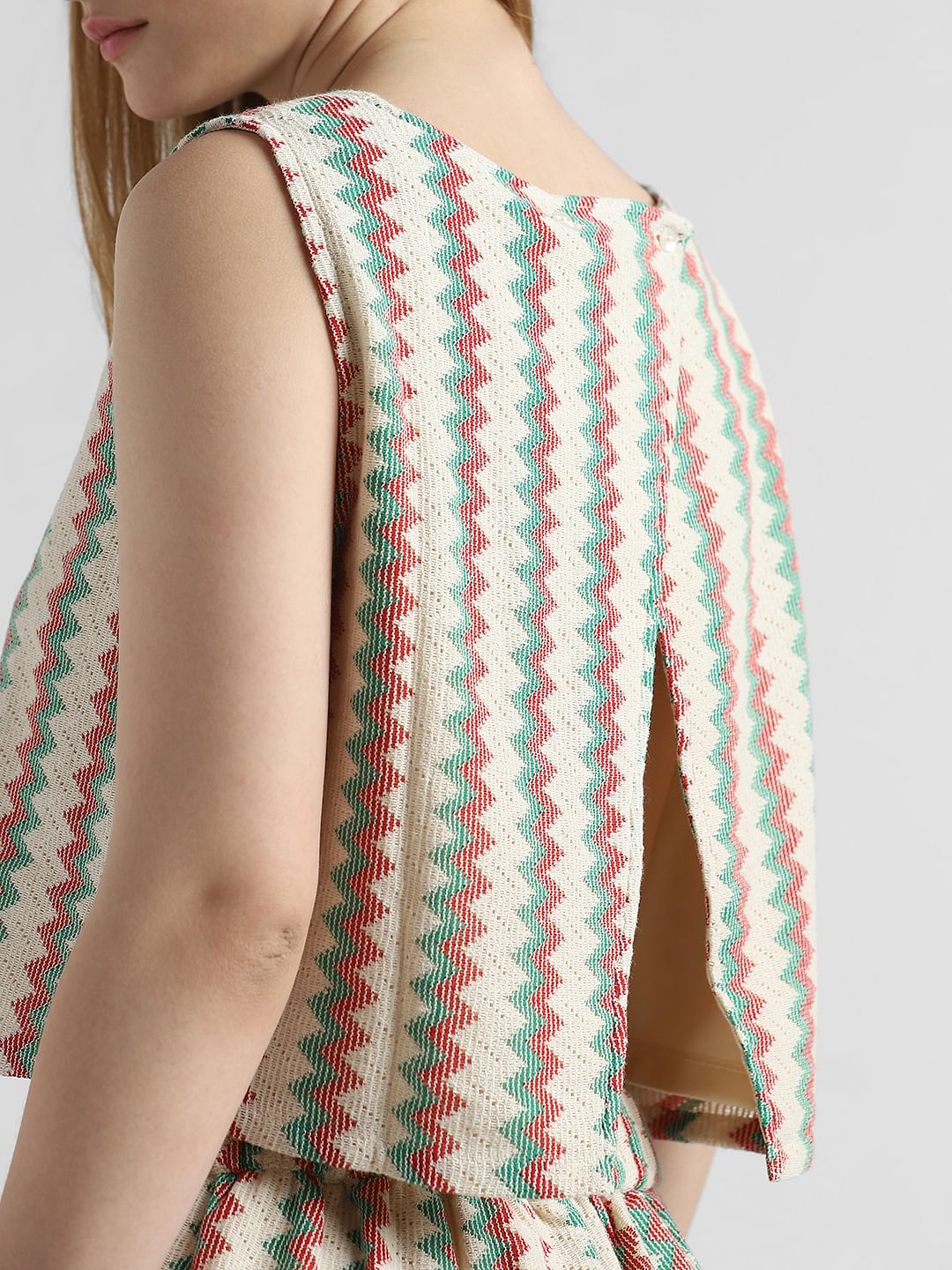 Green Textured Weave Striped Top