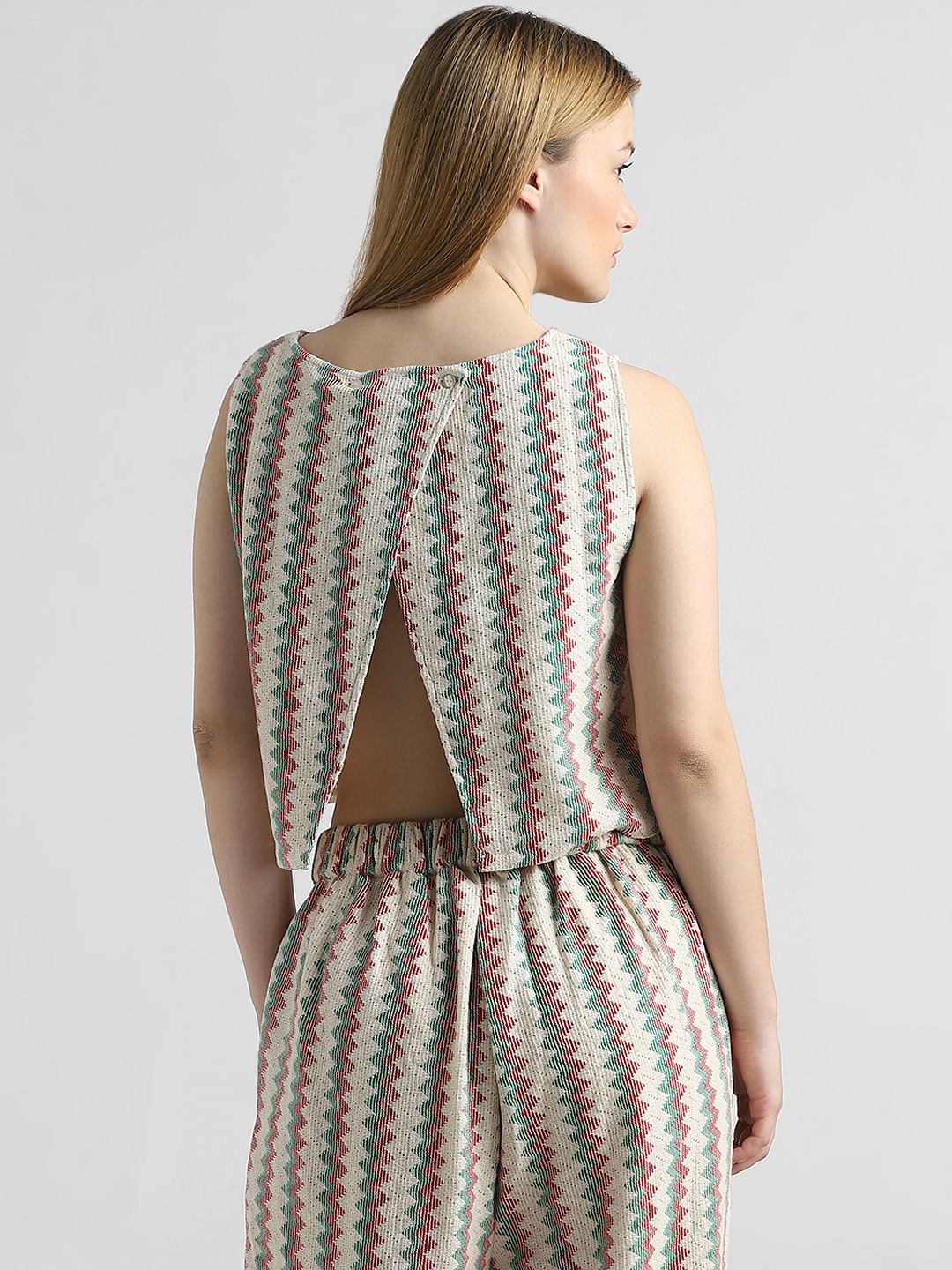 Green Textured Weave Striped Top