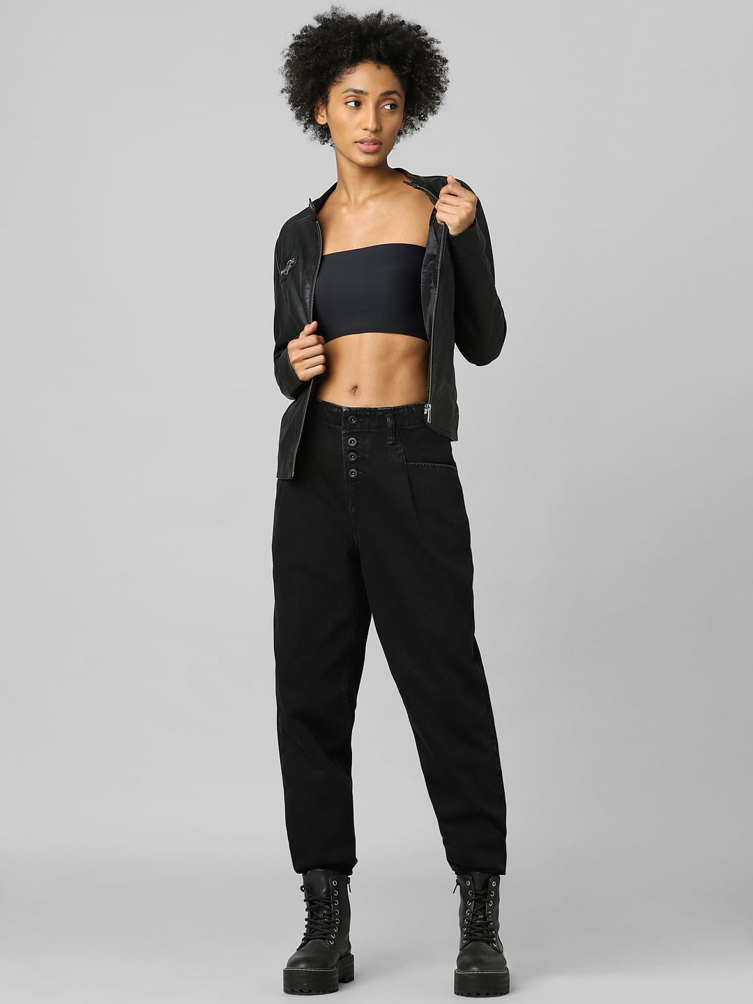 Black Faux Leather Biker Jacket