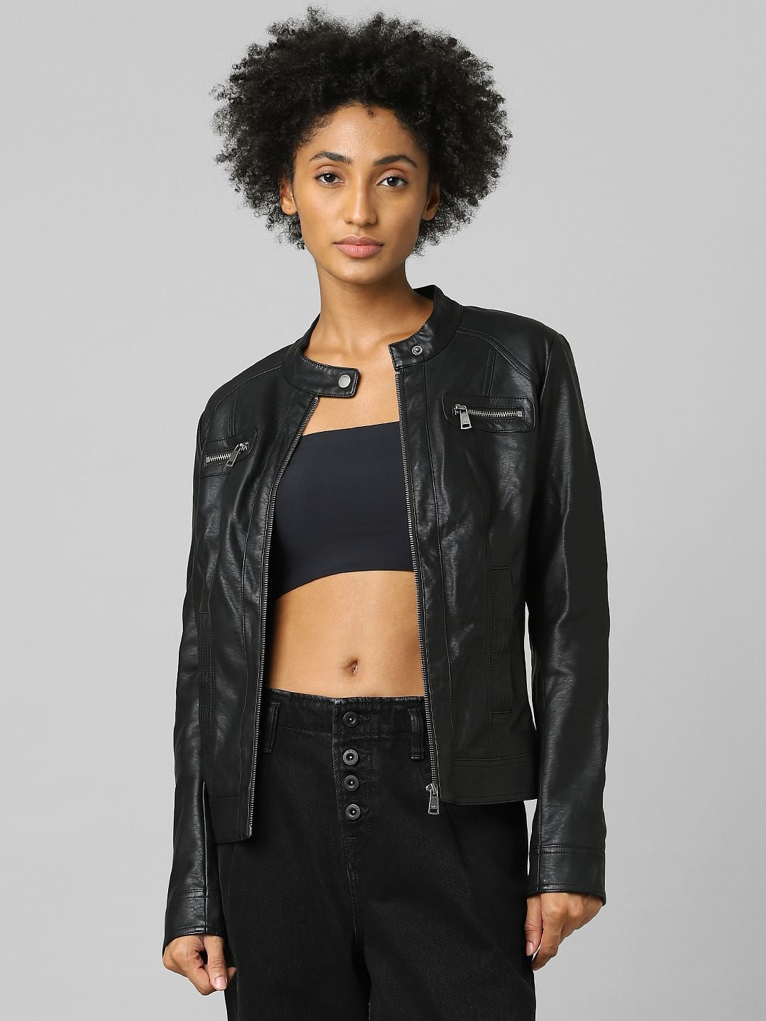 Black Faux Leather Biker Jacket