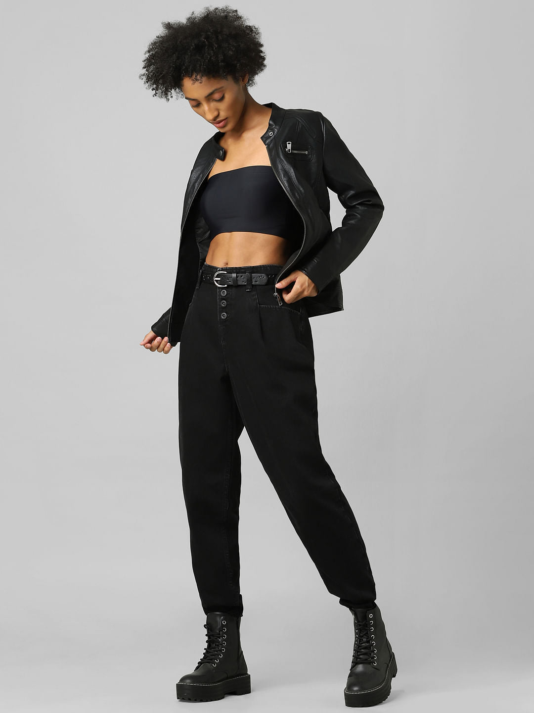 Black Faux Leather Biker Jacket