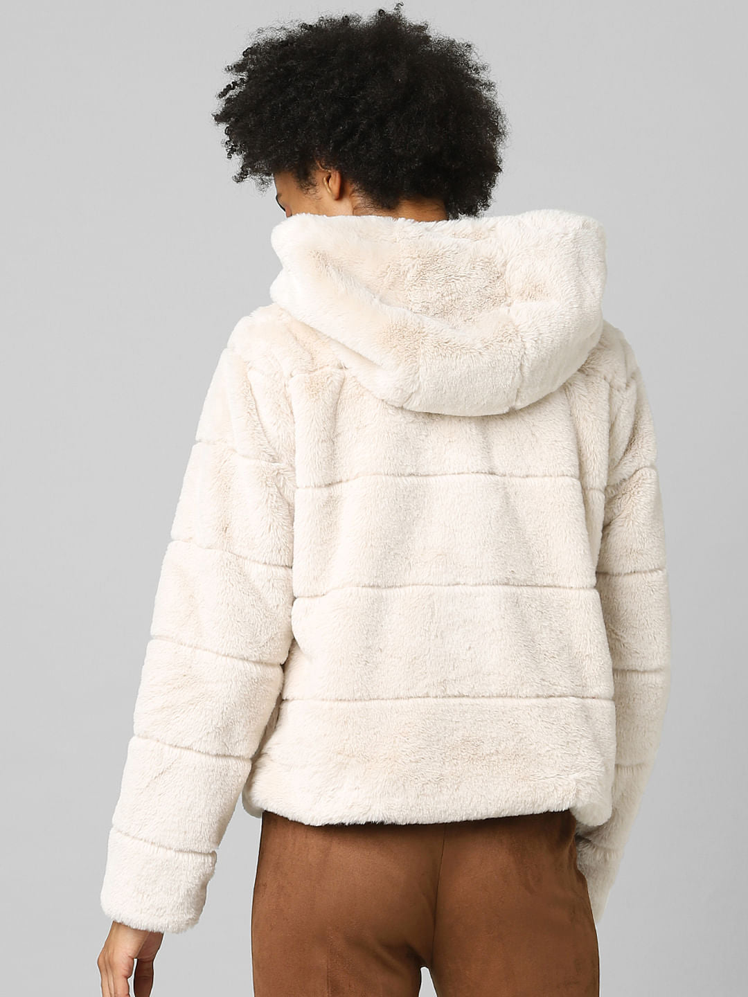 Beige Faux Fur Hooded Jacket