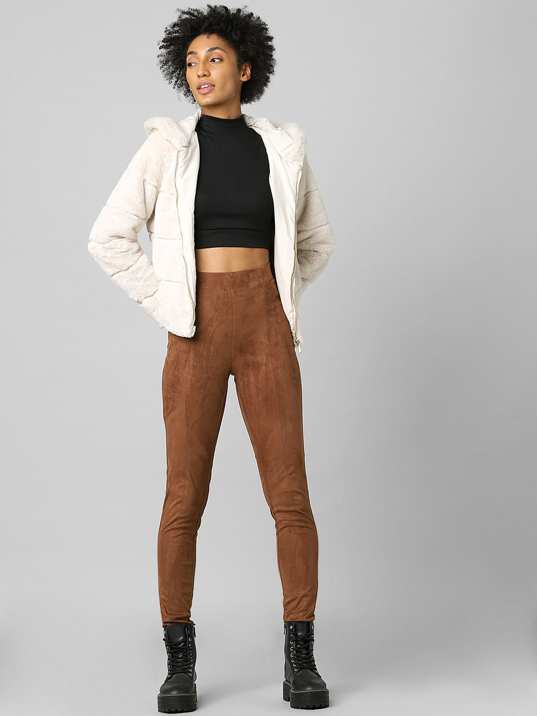 Beige Faux Fur Hooded Jacket