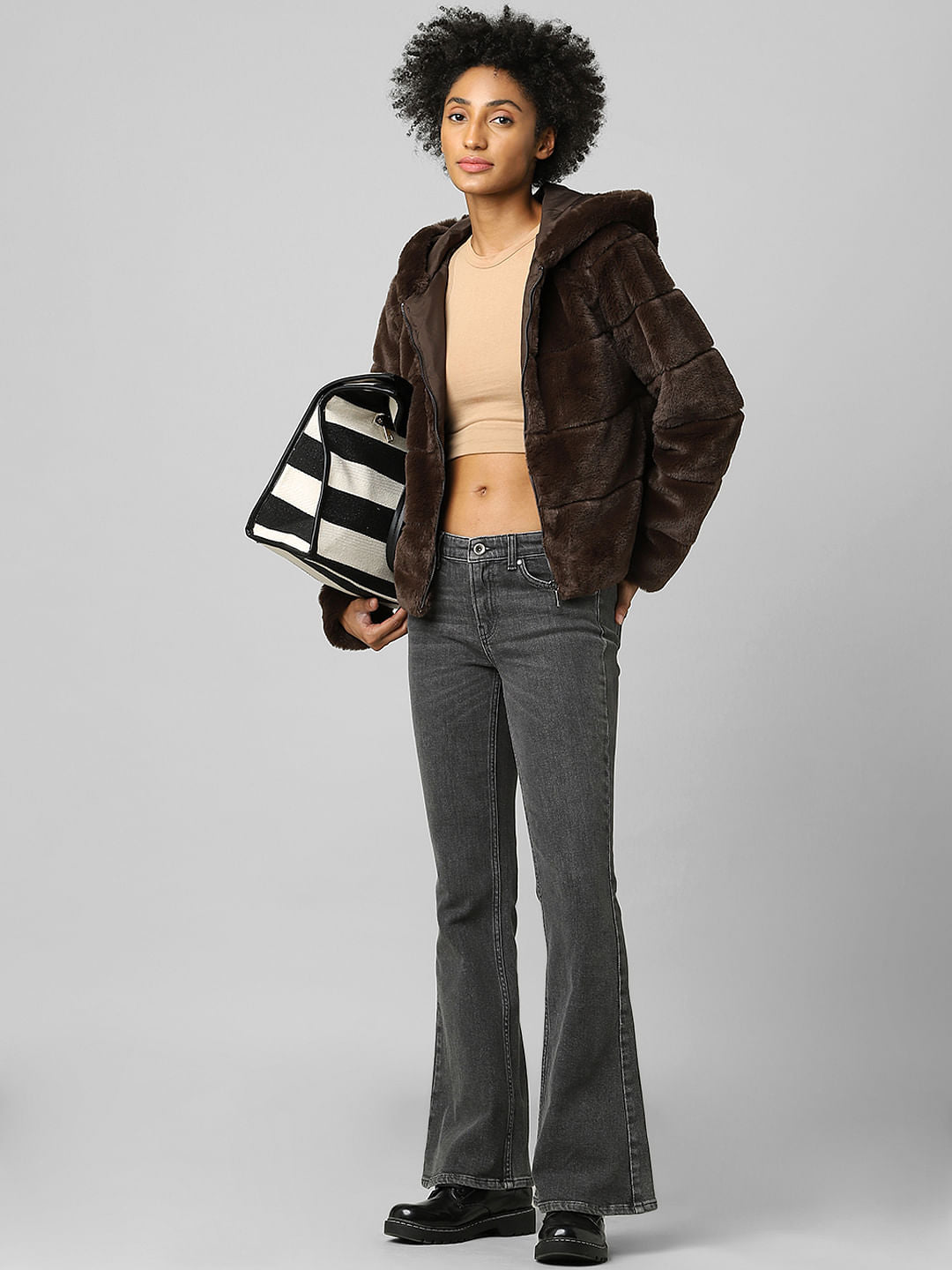 Brown Faux Fur Hooded Jacket