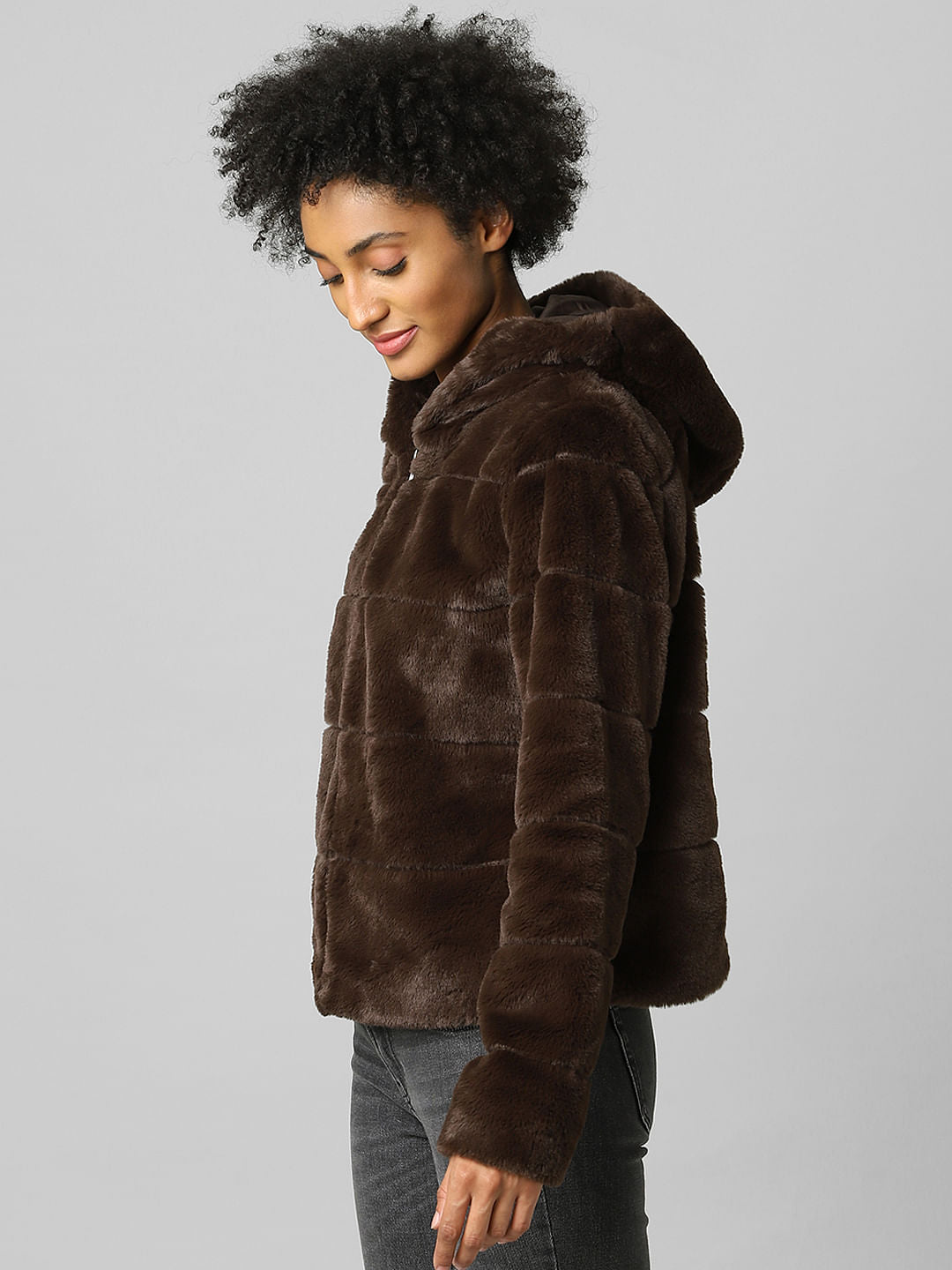 Brown Faux Fur Hooded Jacket