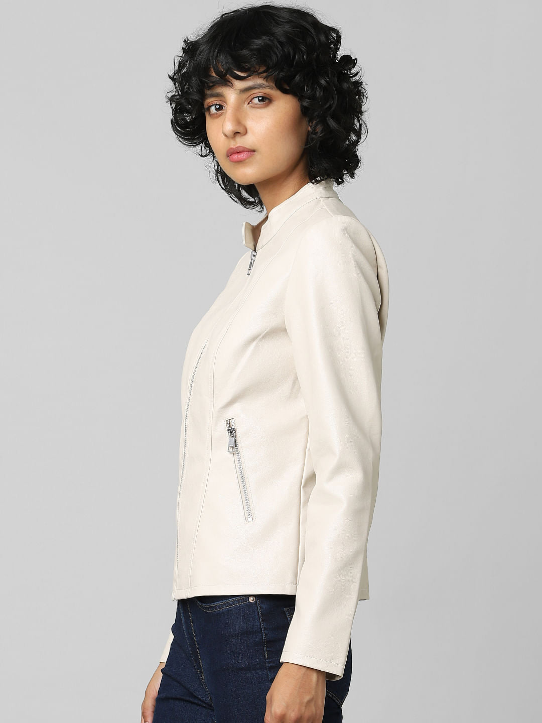 Beige Faux Leather Jacket