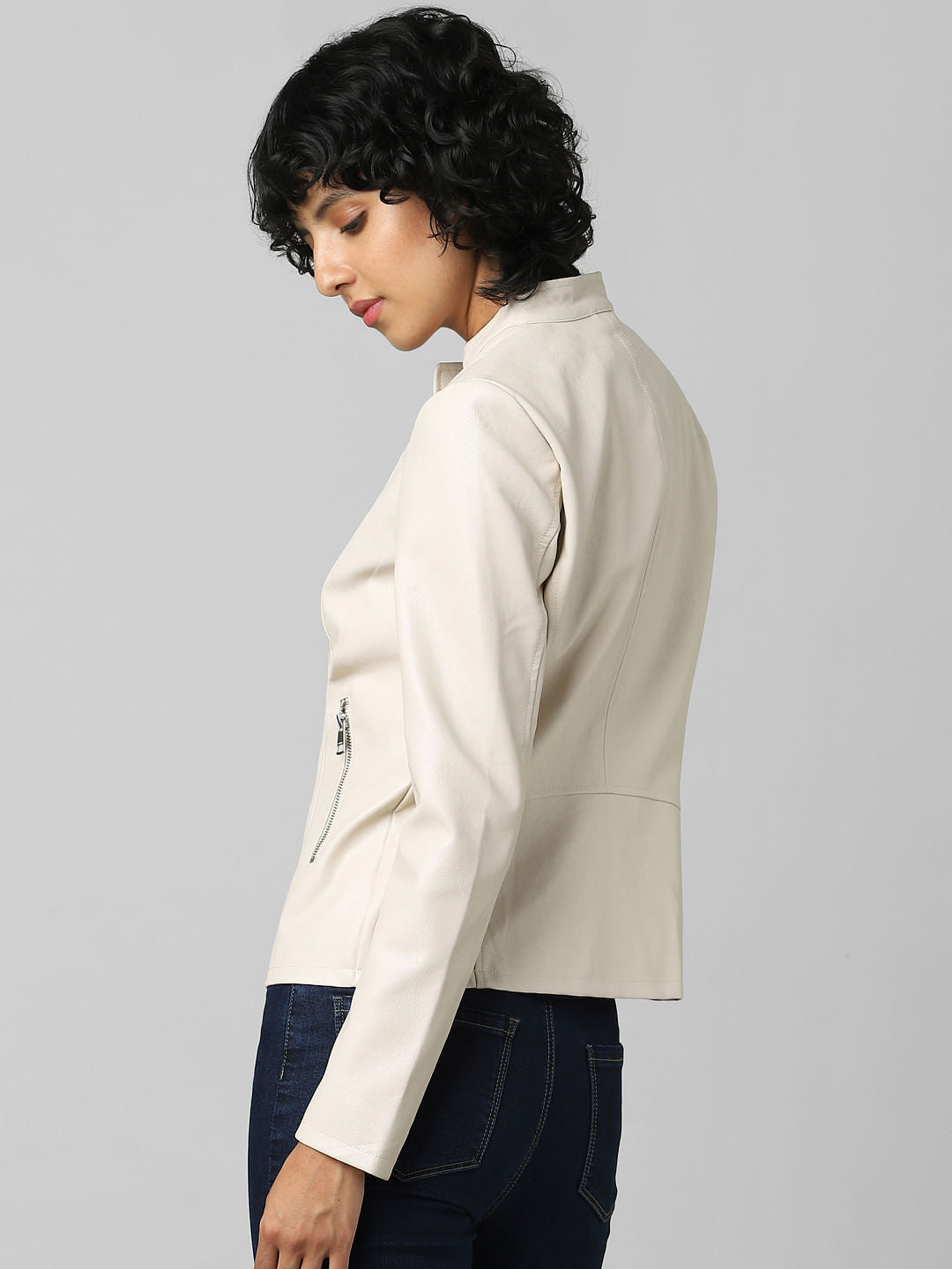 Beige Faux Leather Jacket