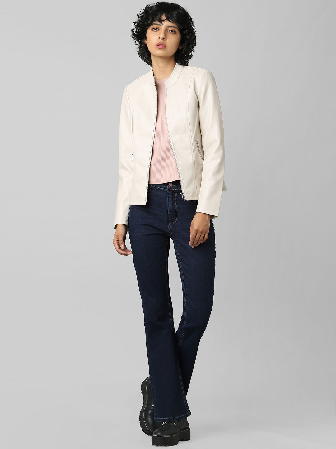 Beige Faux Leather Jacket