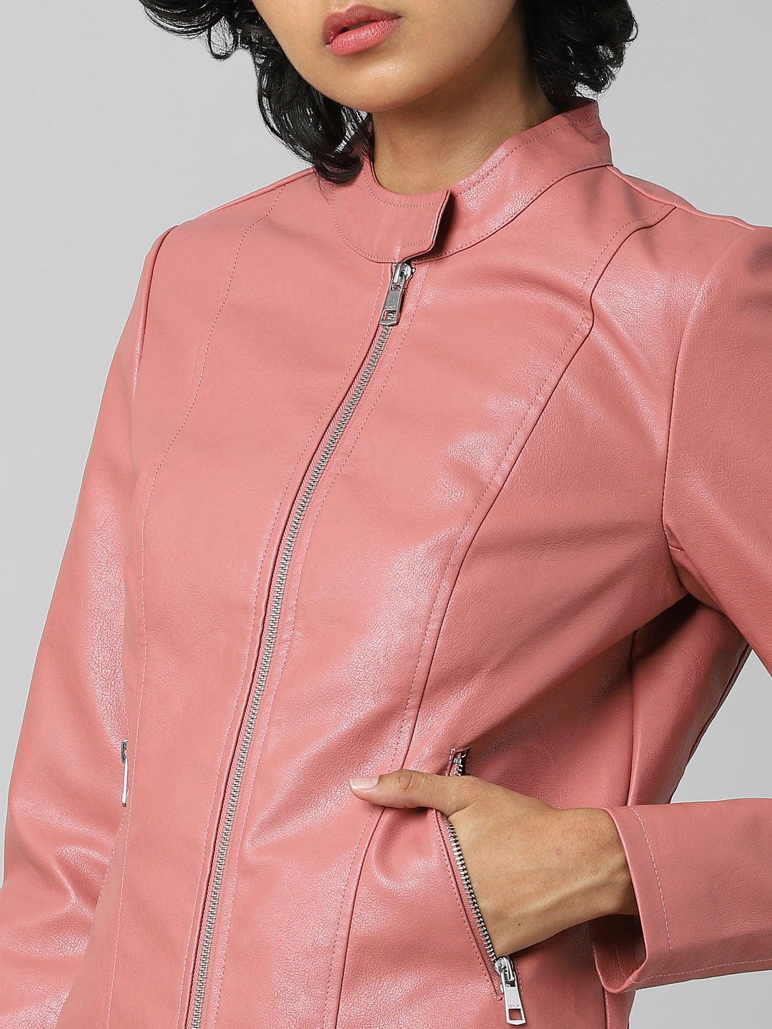 Pink Faux Leather Jacket