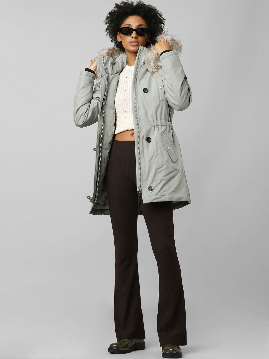 Green Fur Hooded Parka Jacket