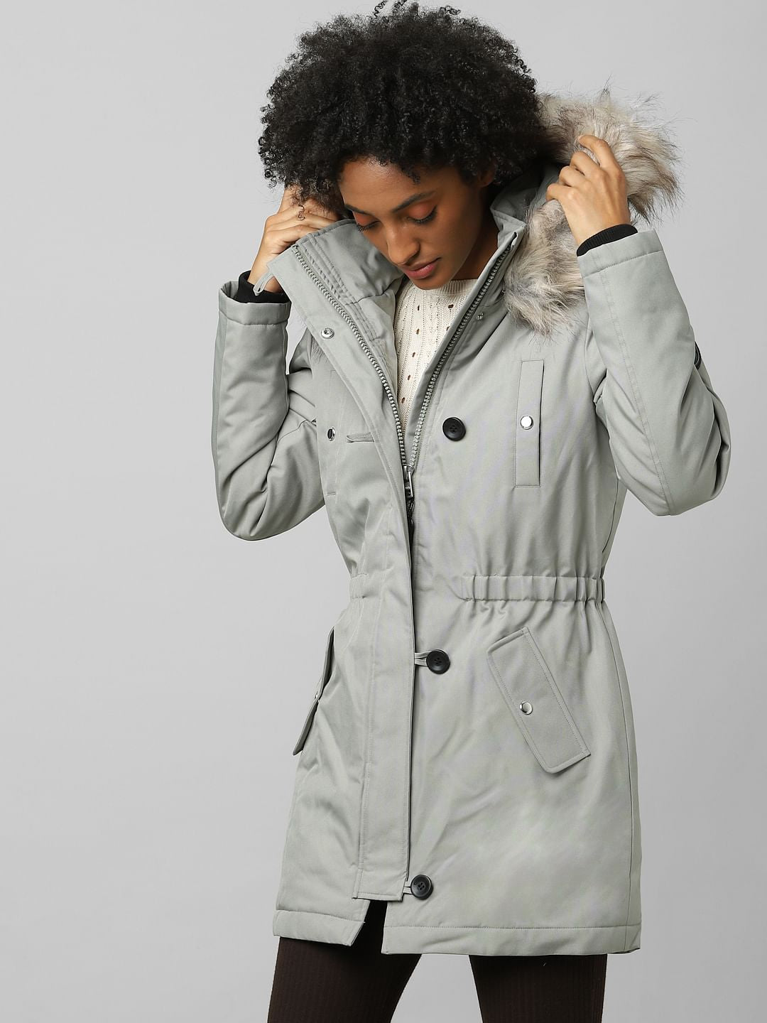 Green Fur Hooded Parka Jacket