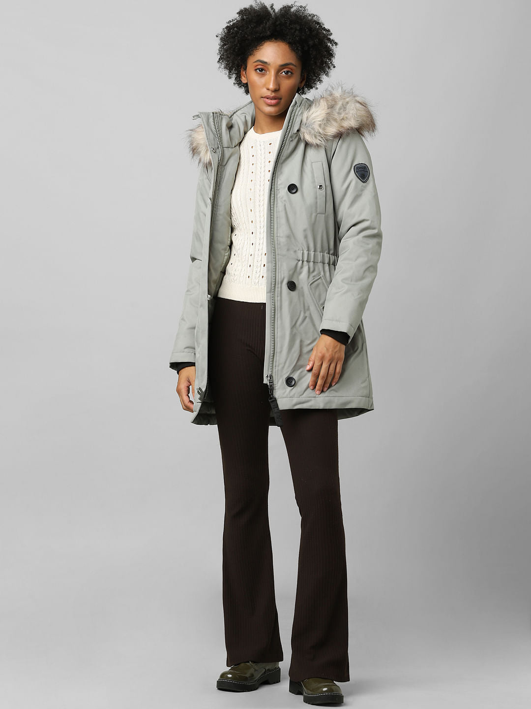 Green Fur Hooded Parka Jacket