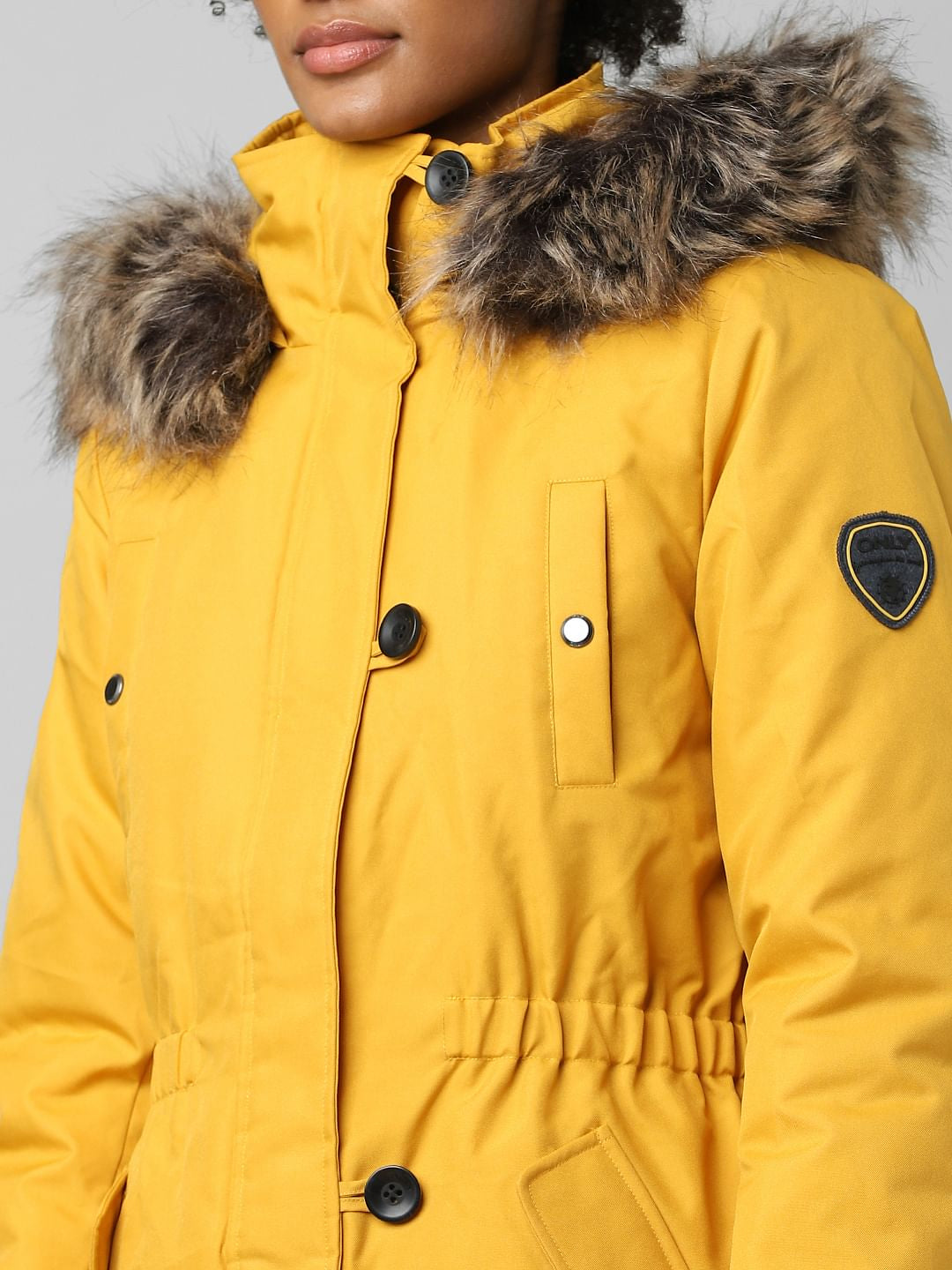 Yellow Fur Hooded Parka Jacket