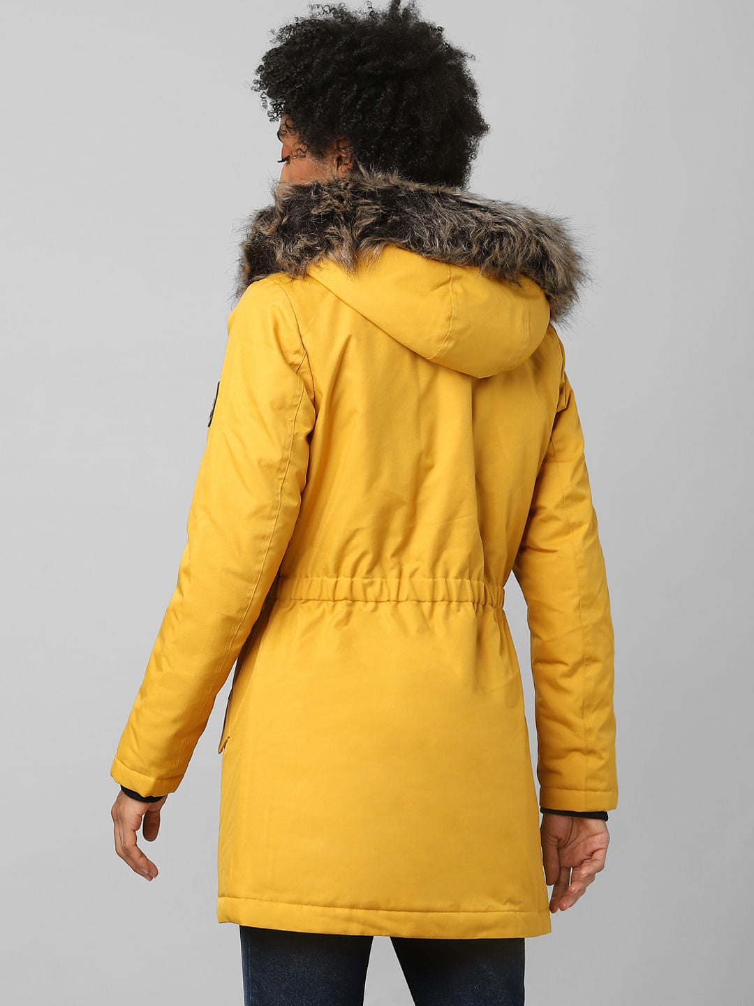 Yellow Fur Hooded Parka Jacket