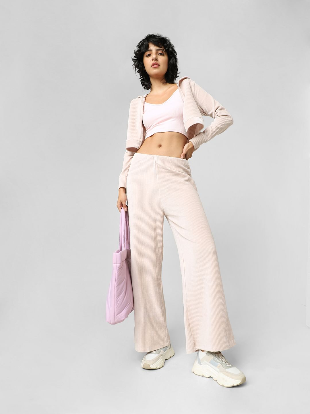 Light Pink Mid Rise Wide Leg Pants
