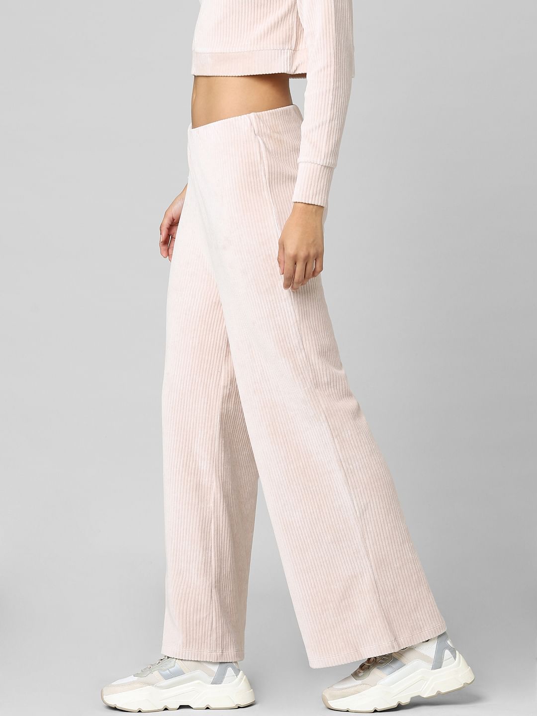 Light Pink Mid Rise Wide Leg Pants