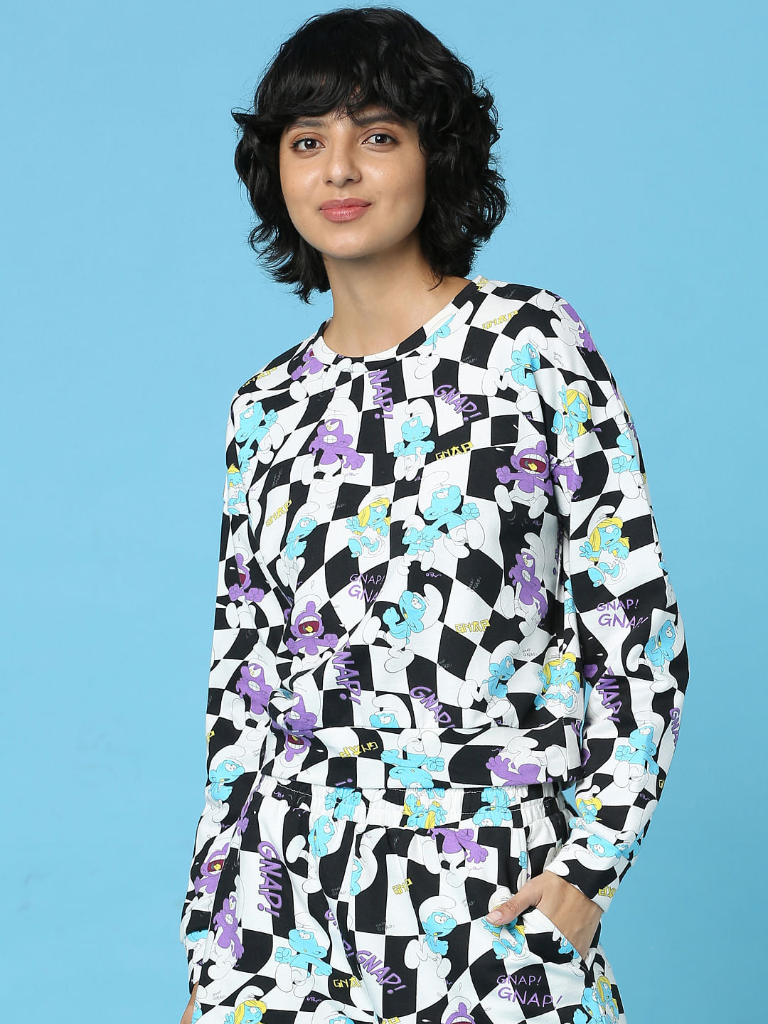 The Smurfs   X Only White Check Co-Ord Sweatshirt