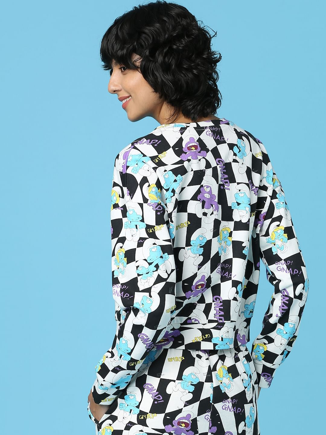 The Smurfs   X Only White Check Co-Ord Sweatshirt