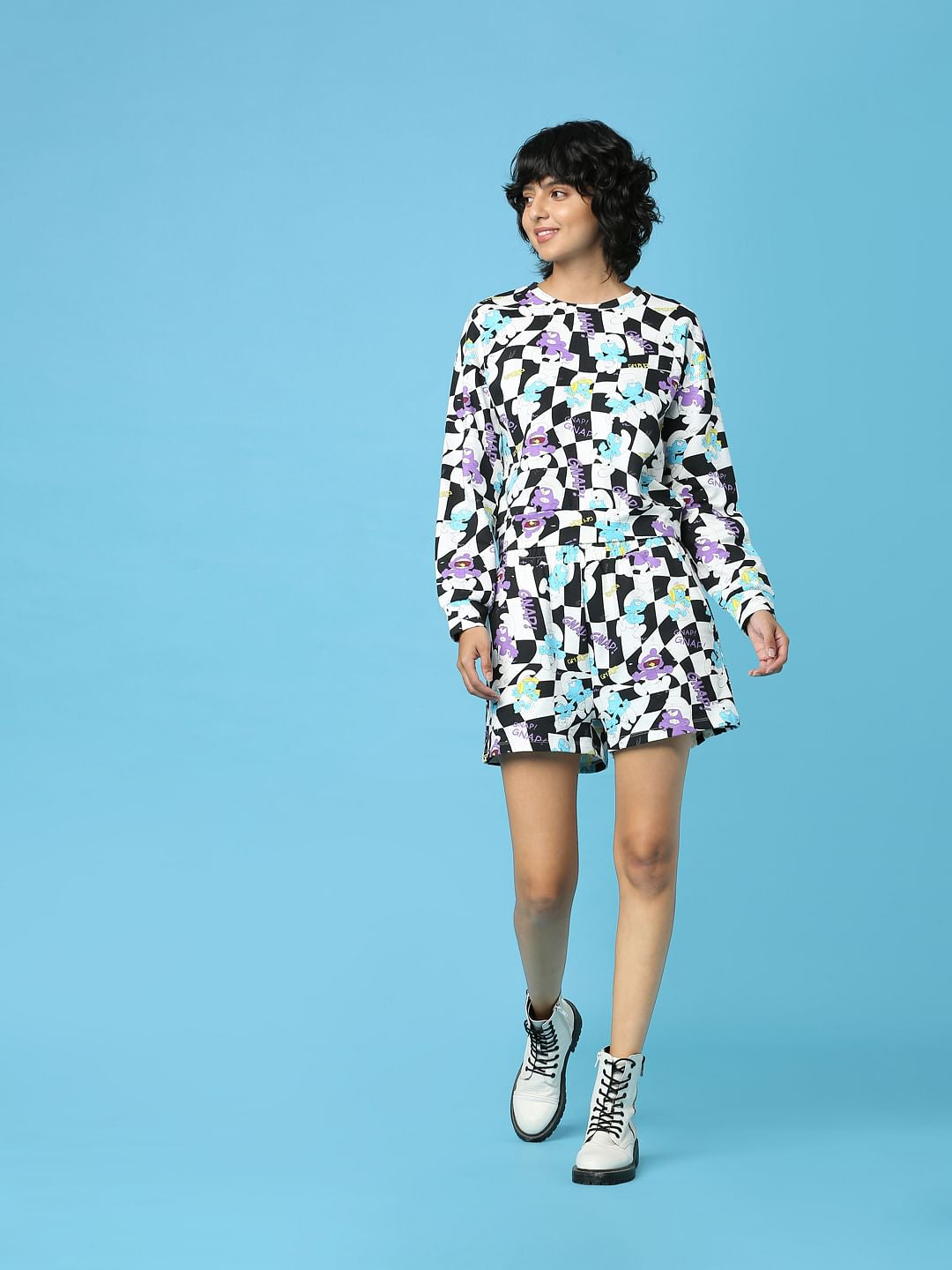 The Smurfs   X Only White Check Co-Ord Sweatshirt