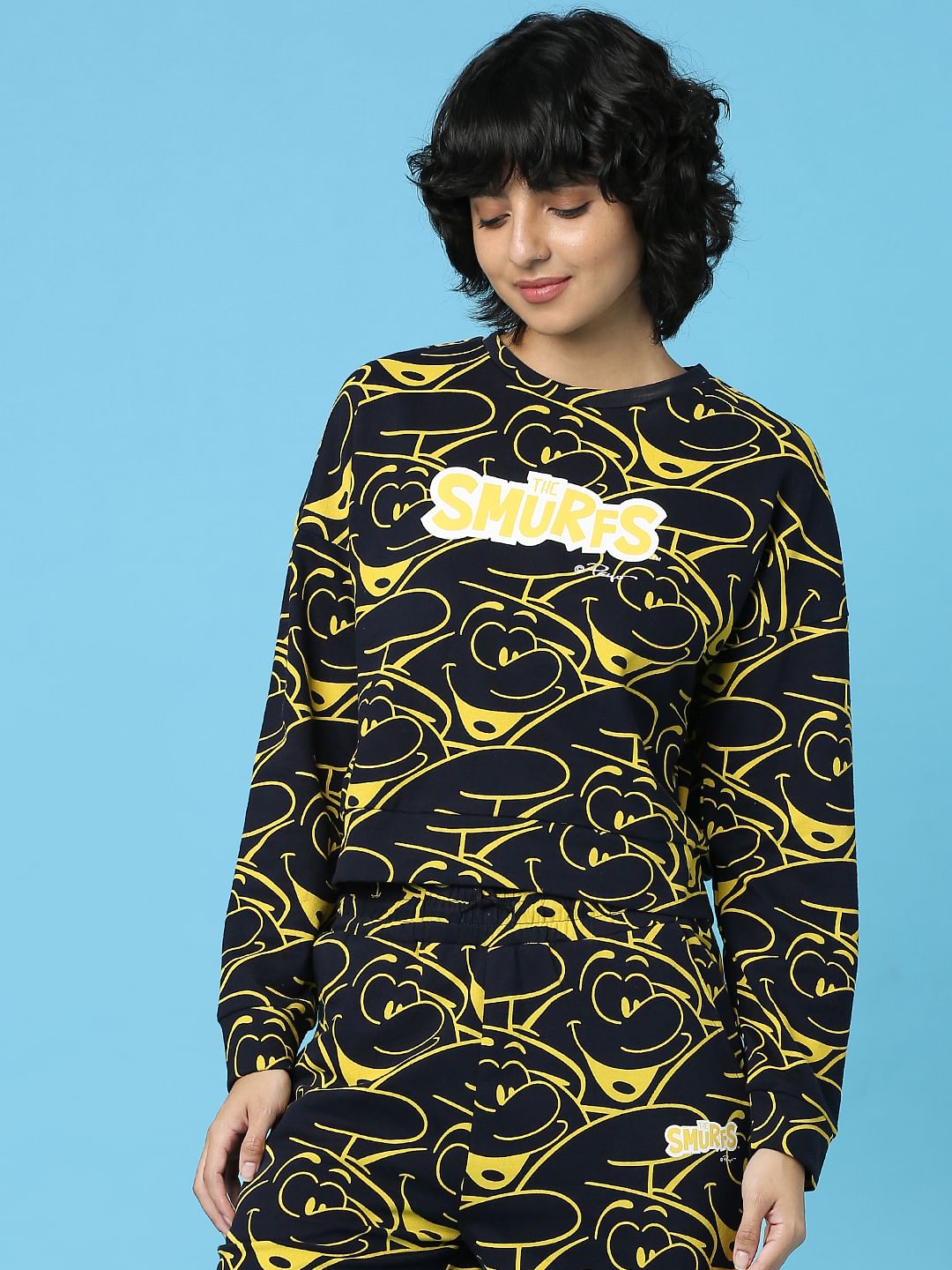 The Smurfs   X Only Navy Blue Printed Co-Ord Sweatshirt