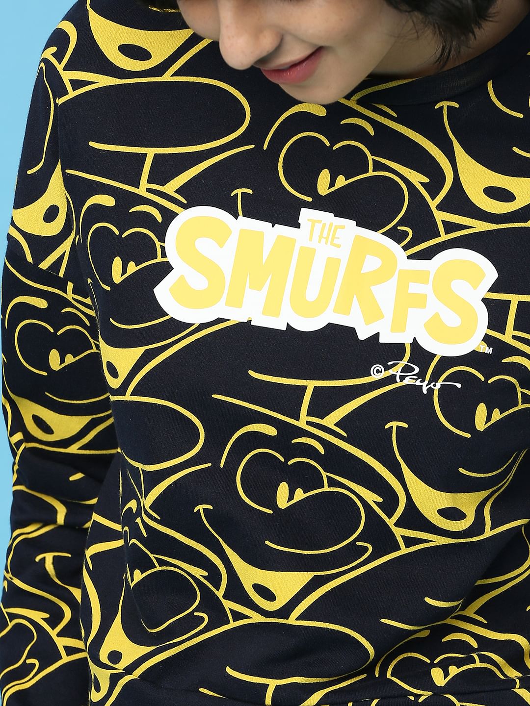The Smurfs   X Only Navy Blue Printed Co-Ord Sweatshirt