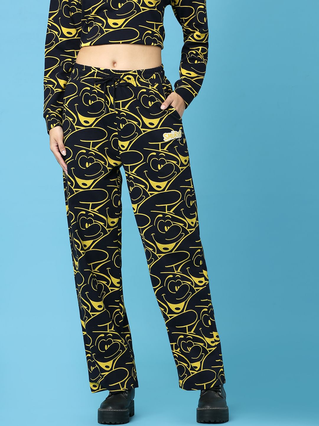 The Smurfs   X Only Navy Blue Printed Wide Leg Co-Ord Sweatpants