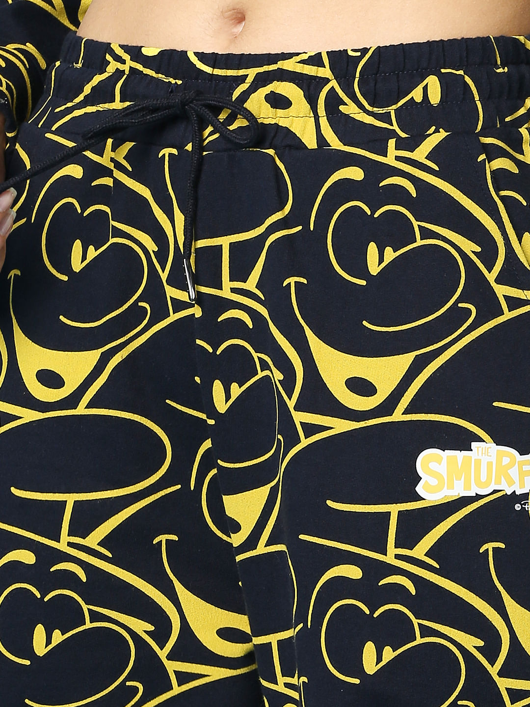 The Smurfs   X Only Navy Blue Printed Wide Leg Co-Ord Sweatpants