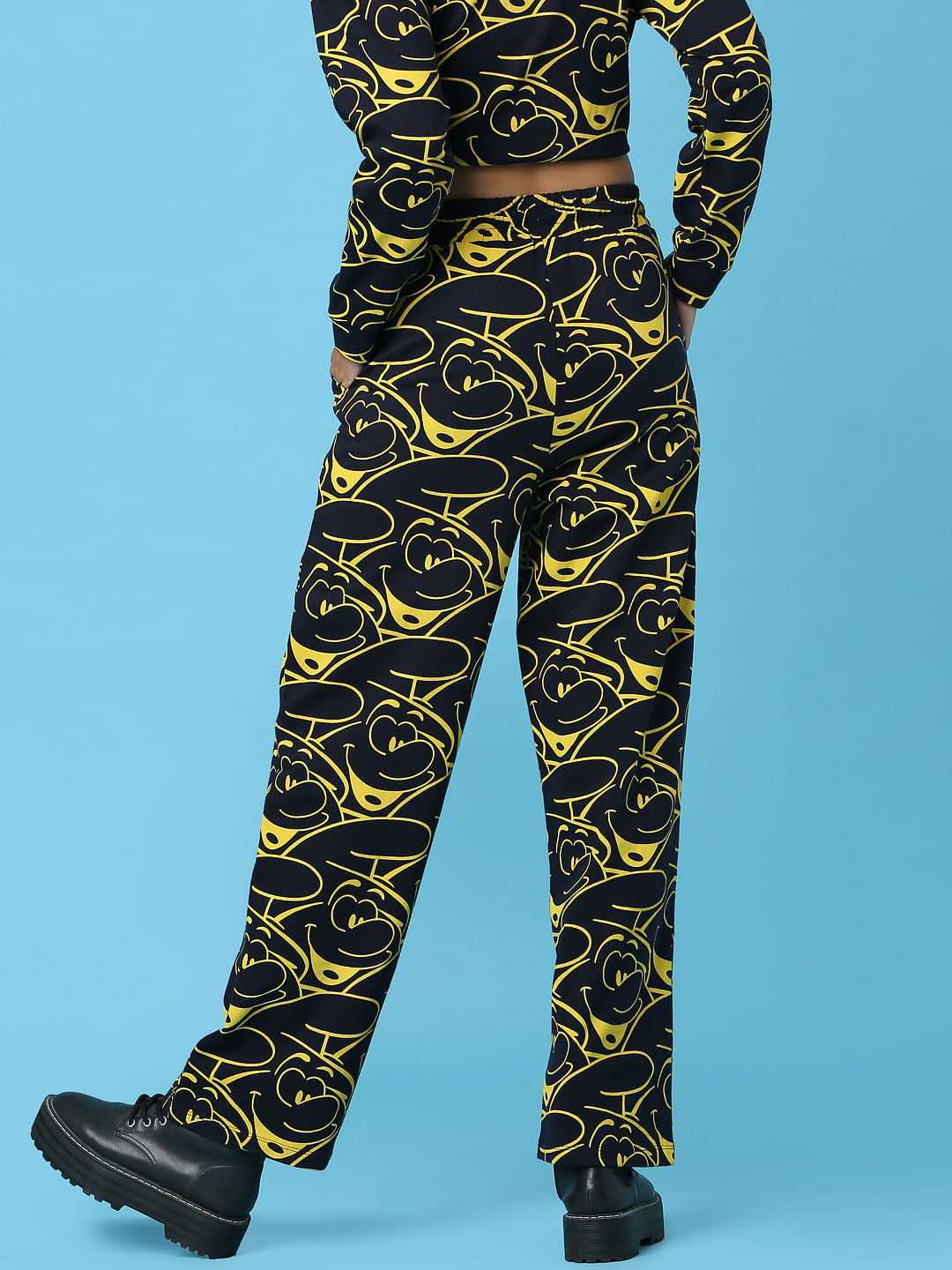 The Smurfs   X Only Navy Blue Printed Wide Leg Co-Ord Sweatpants