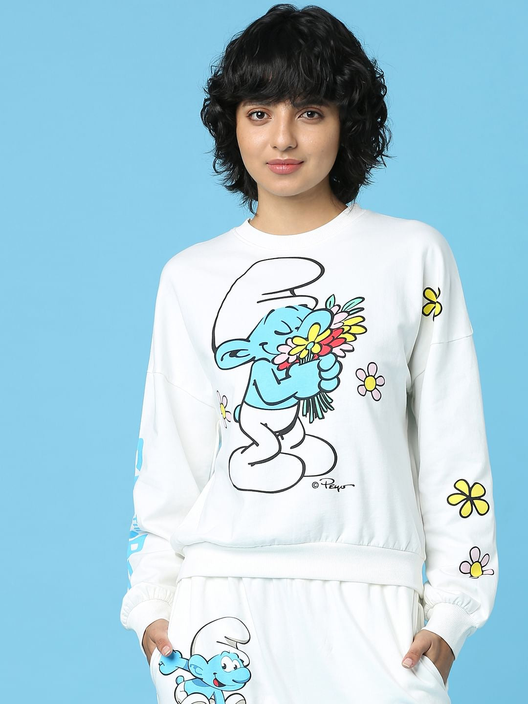 The Smurfs   X Only White Printed Co-Ord Sweatshirt