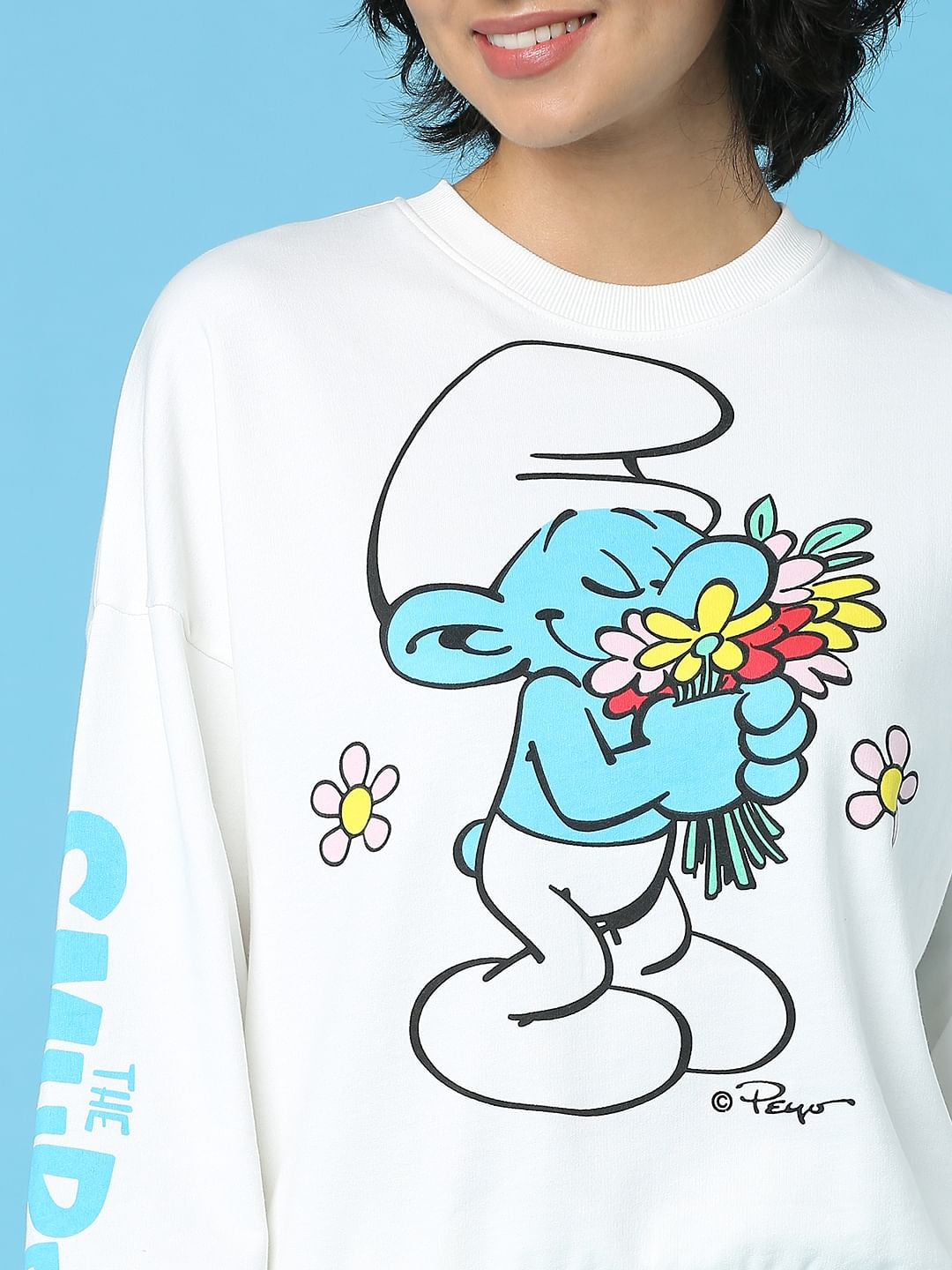 The Smurfs   X Only White Printed Co-Ord Sweatshirt