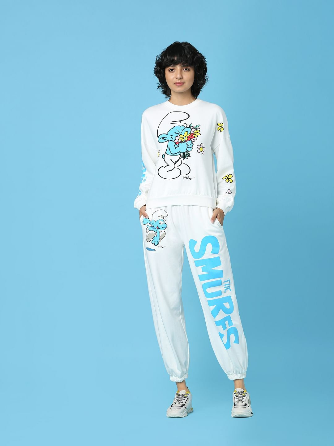 The Smurfs   X Only White Printed Co-Ord Sweatshirt