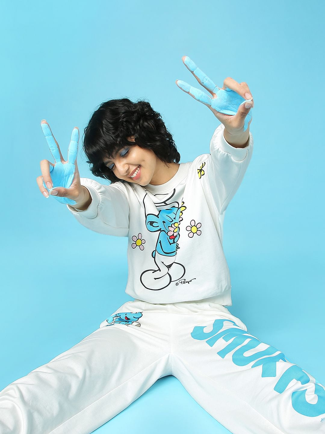 The Smurfs   X Only White Printed Co-Ord Sweatshirt