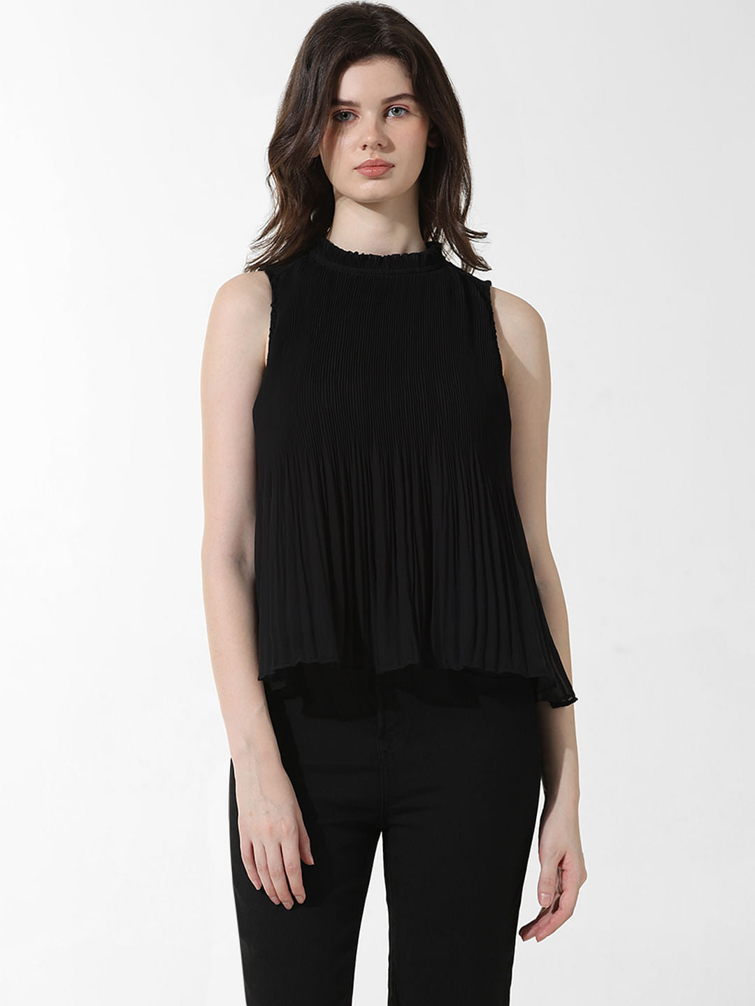 Black Pleated Flared Top