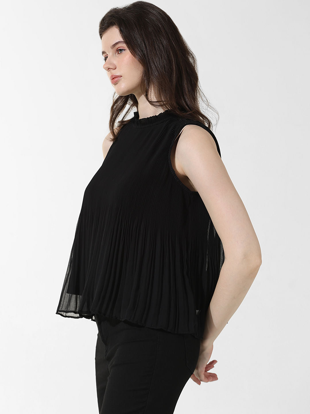 Black Pleated Flared Top