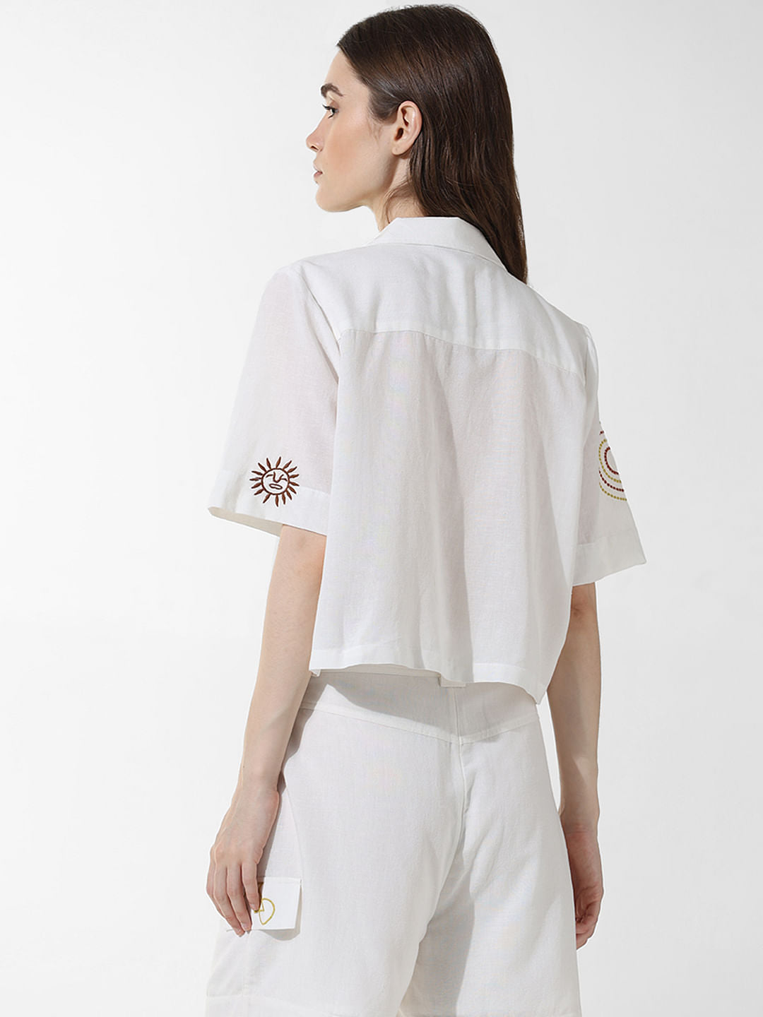White Embroidered Co-Ord Set Shirt