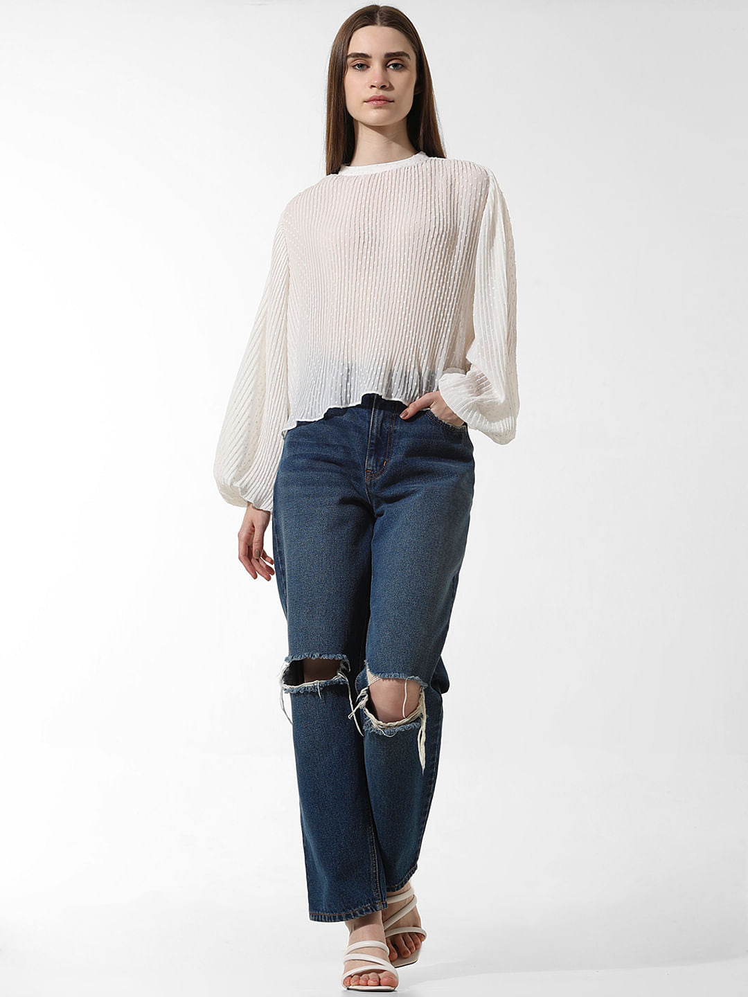 White Pleated Flared Top