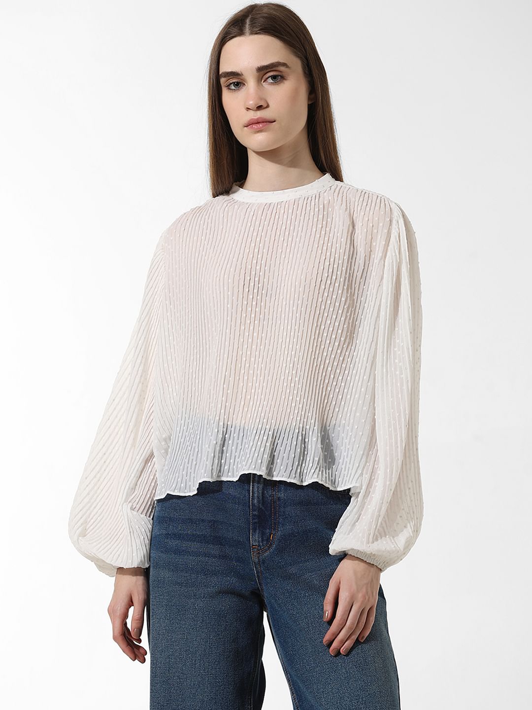 White Pleated Flared Top