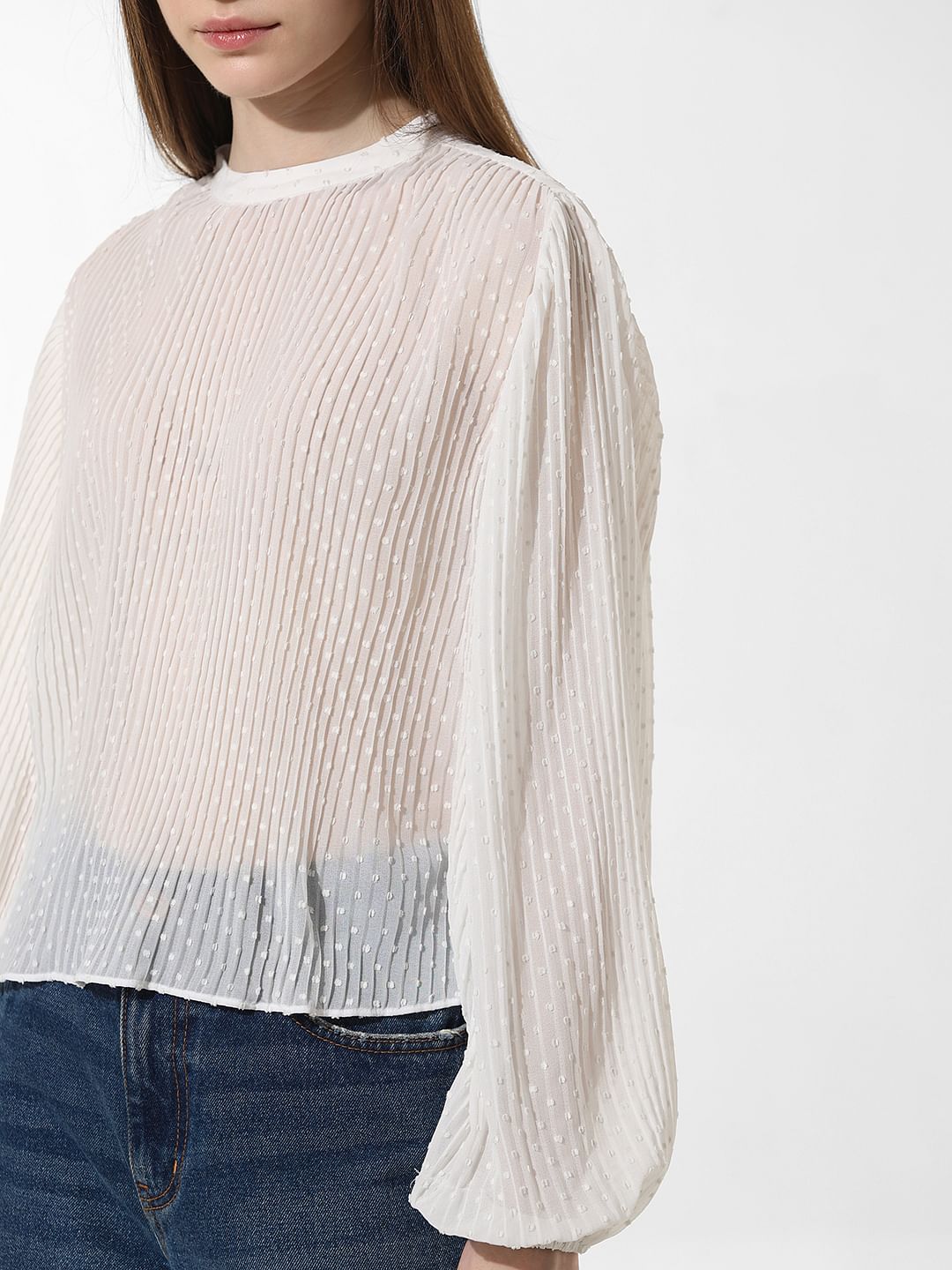 White Pleated Flared Top