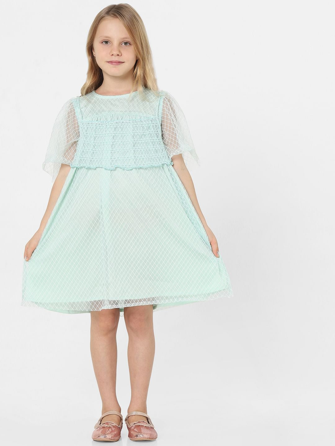 Green Textured Fit & Flare Dress