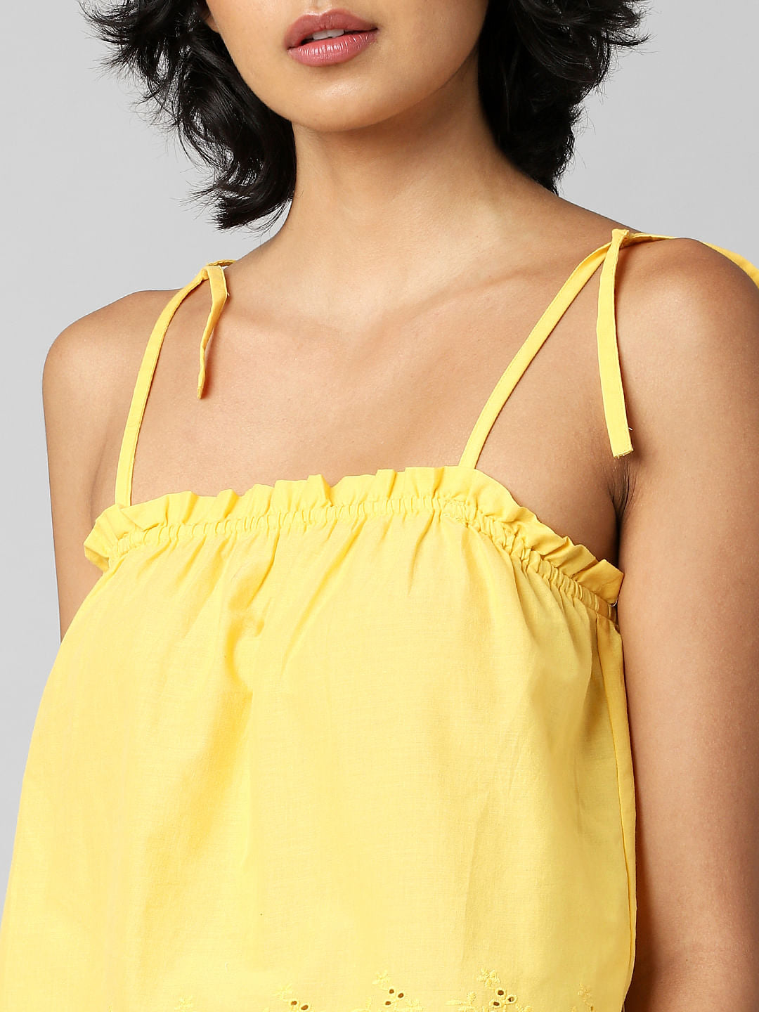 Yellow Strappy Schiffli Top