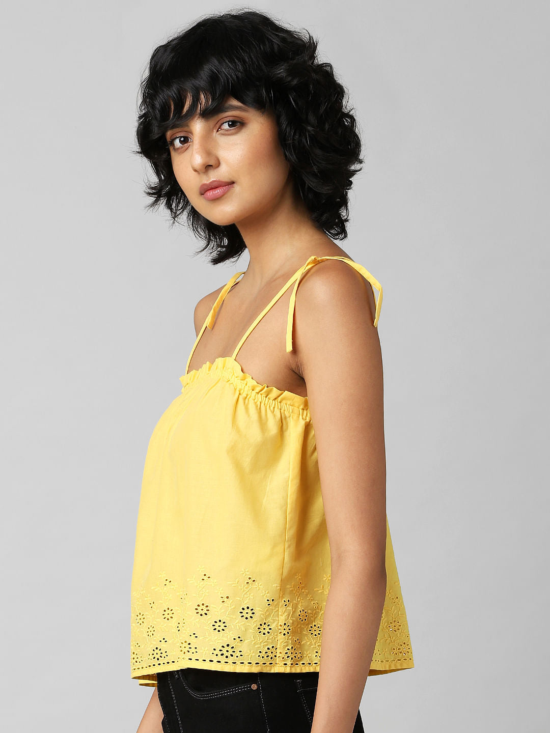 Yellow Strappy Schiffli Top