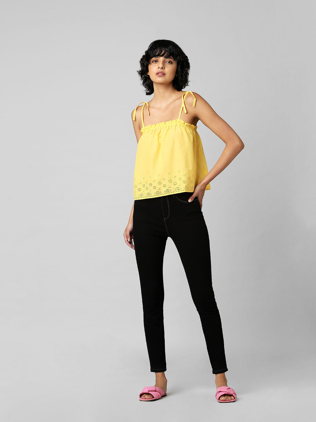 Yellow Strappy Schiffli Top